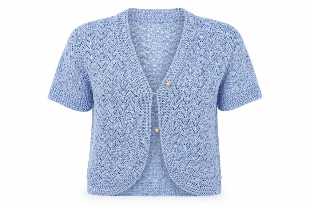 Front view of Pulse women’s blue cardigan jumper, size L