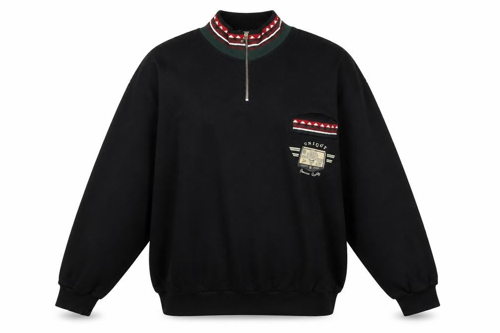 Front view of big fun women’s black henley jumper one size