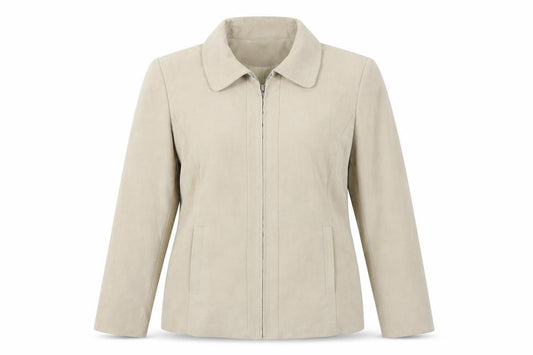 Front view of Bonmarché women’s beige jacket coat, size UK 14