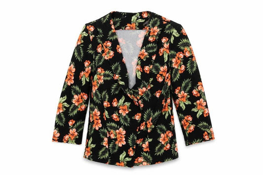 Front view of 915 Generation girls’ black floral jacket coat, size 12-13, years