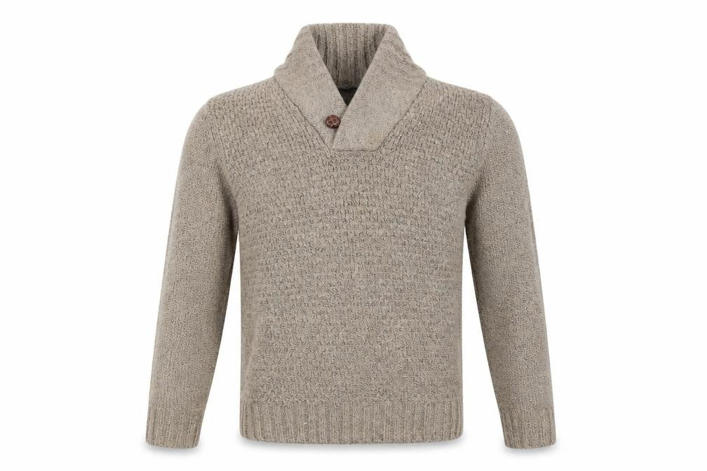 Front view of Cedarwood State men’s beige knit jumper, size M