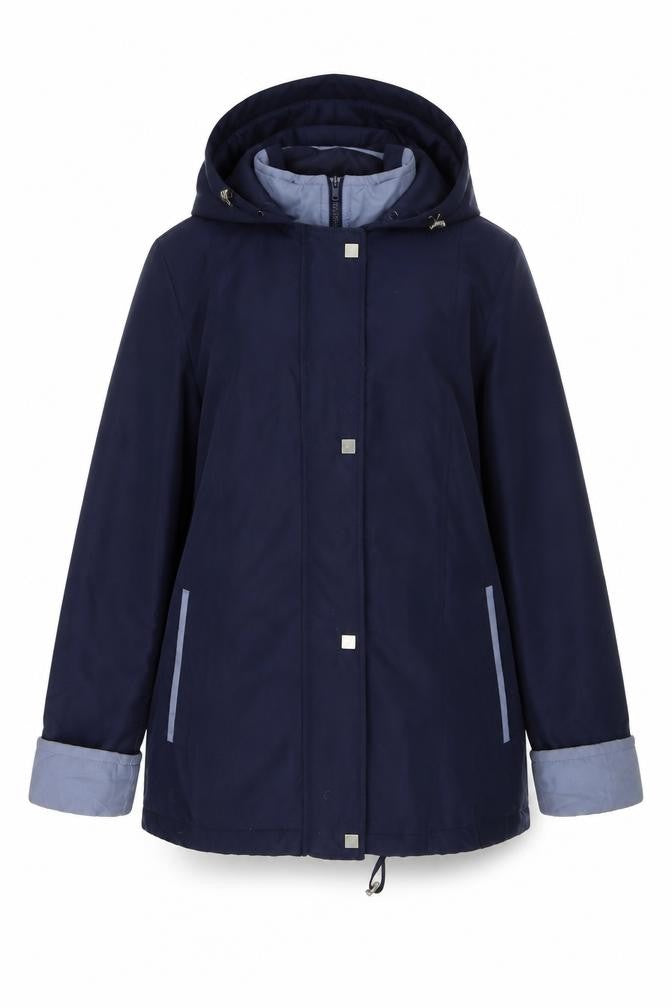 Front view of Editions women’s blue overcoat coat, size UK 12