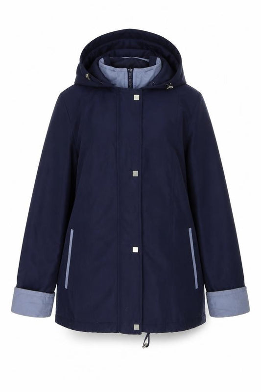 Front view of Editions women’s blue overcoat coat, size UK 12