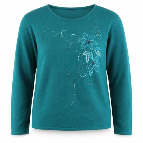 Lauren taylor Womens Green Floral Knit Pullover Jumper Size M