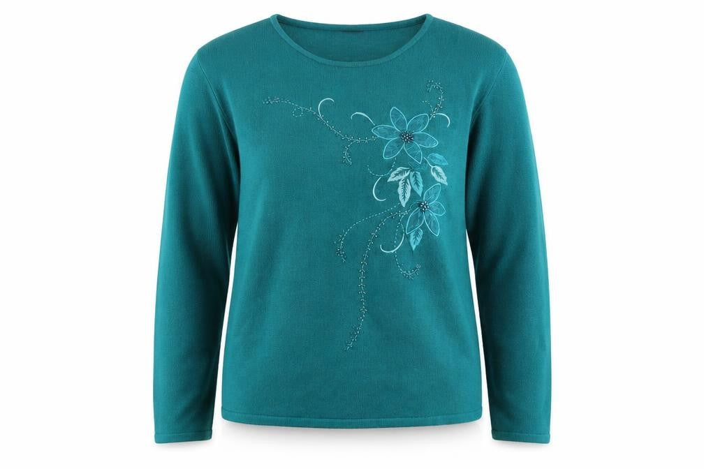 Lauren taylor Womens Green Floral Knit Pullover Jumper Size M