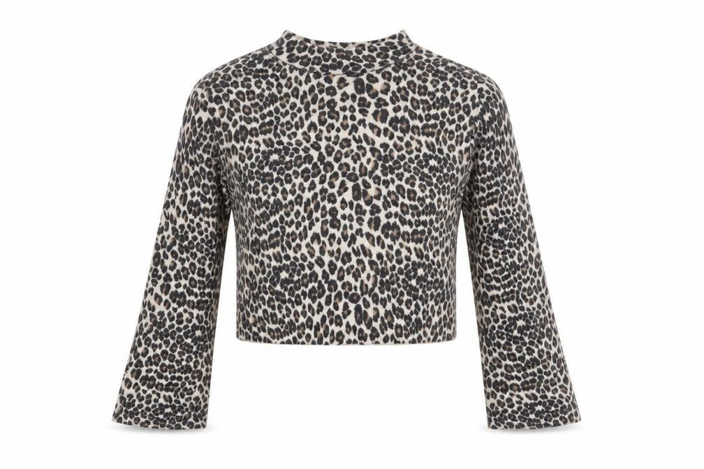 Topshop Womens Brown Animal Print  Cropped Blouse Size 8