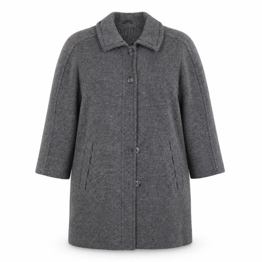 Front view of David Barry women’s grey pea coat coat, size UK 14