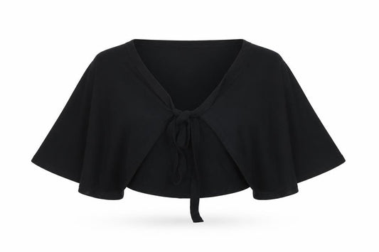Front view of Warehouse women’s black jacket poncho, size UK 10