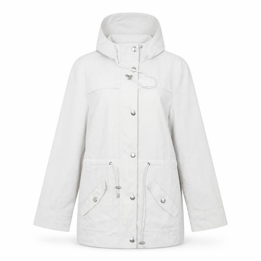 Front view of Bonmarché women’s white jacket coat, size UK 10