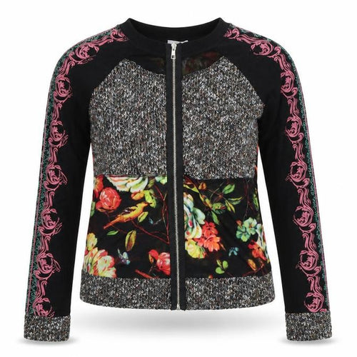 Apricot Womens Black Floral  Full Zip Sweatshirt Size 8