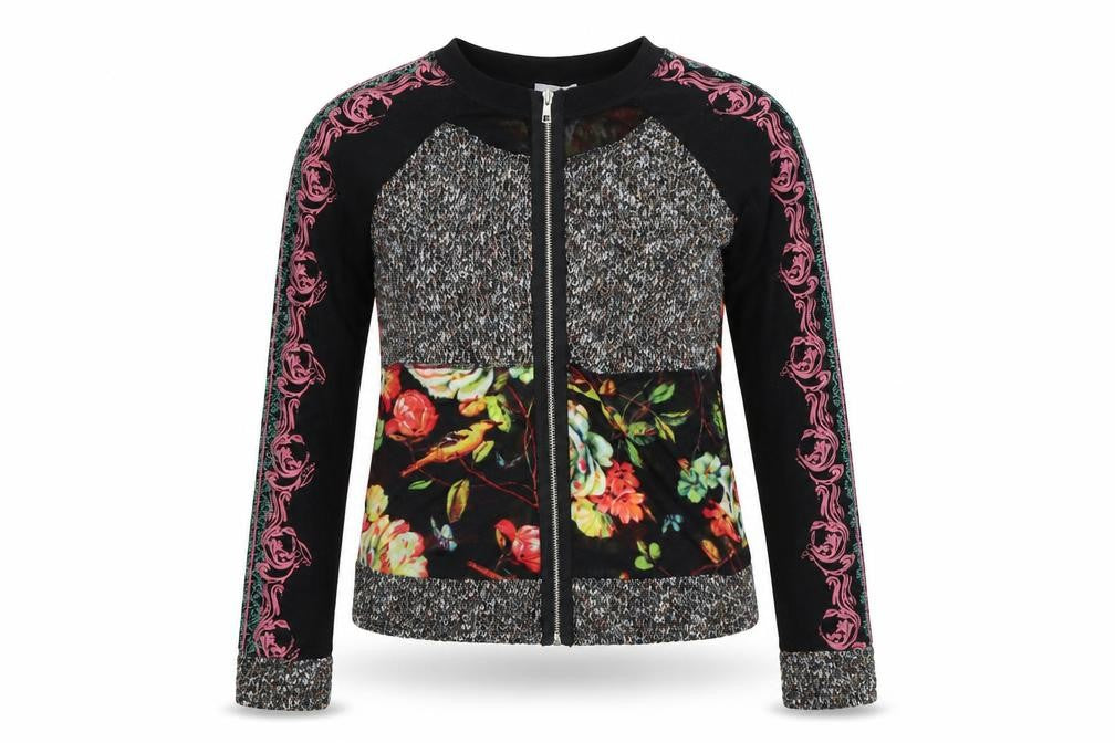 Apricot Womens Black Floral  Full Zip Sweatshirt Size 8