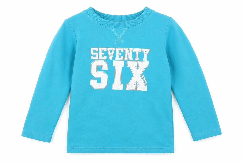 Front view of Decathlon boys’ blue pullover sweatshirt, size 5, years