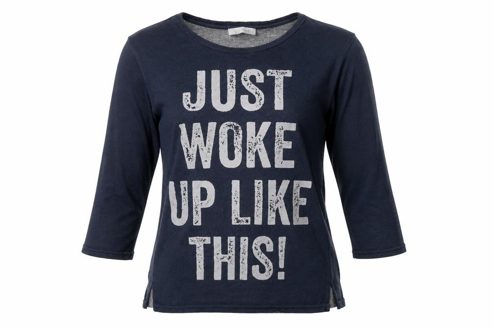Front view of New Look women’s blue pullover sweatshirt, size UK 10