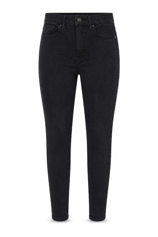 Front view of Topshop women’s black denim cropped jeans, size UK 26, 24-inch leg