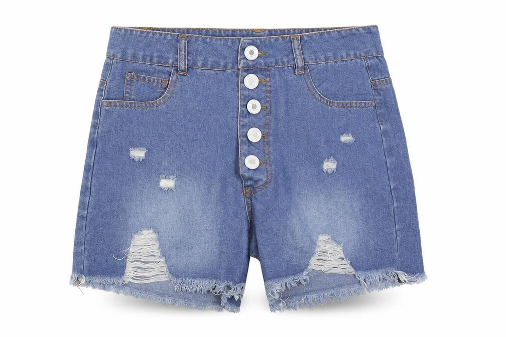 Front view of Preworn women’s blue damask mom shorts, size UK 10