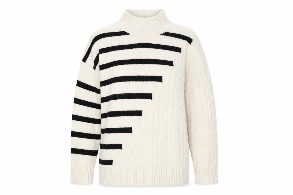Front view of M&Co women’s white striped jumper, size S