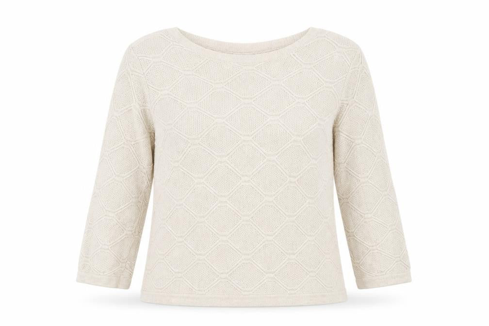 Front view of Country Casuals women’s ivory argyle/diamond jumper, size L