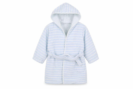 Front view of Mothercare Baby Blue Striped Babydoll Robe, size 9-12, Months