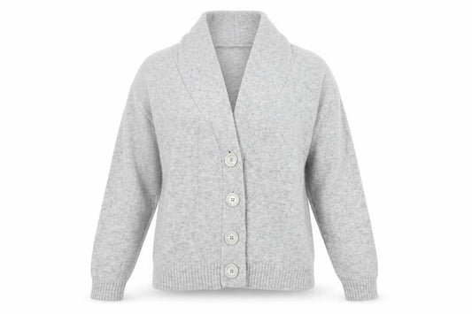 Front view of EWM women’s grey jacket coatigan, size M