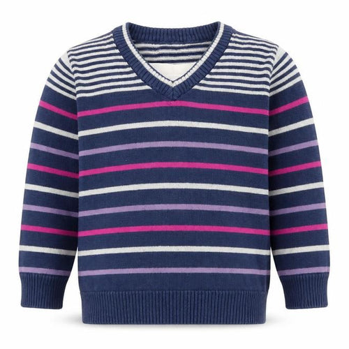 Preworn Girls Blue Striped  Pullover Jumper Size 2-3 Years