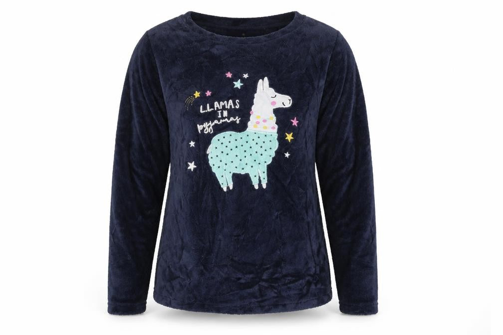 Front view of Preworn women’s blue jumper, size UK 12, - llama