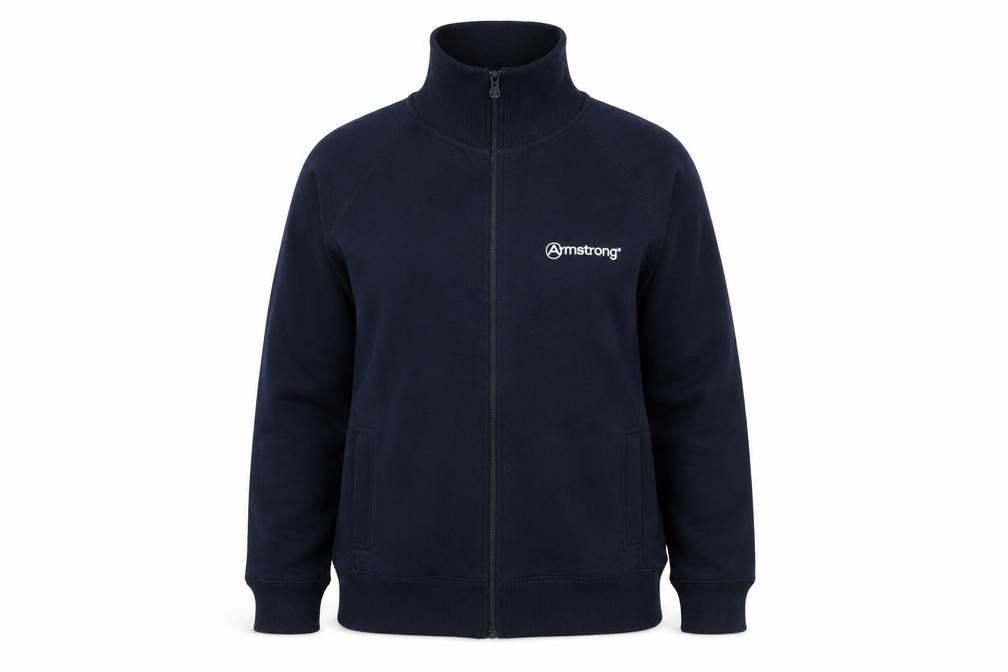 Front view of Armstrong women’s blue full zip jumper, size M