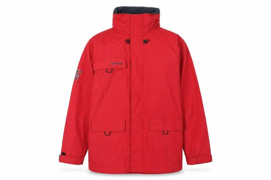Front view of deeply women’s red jacket, size UK 14