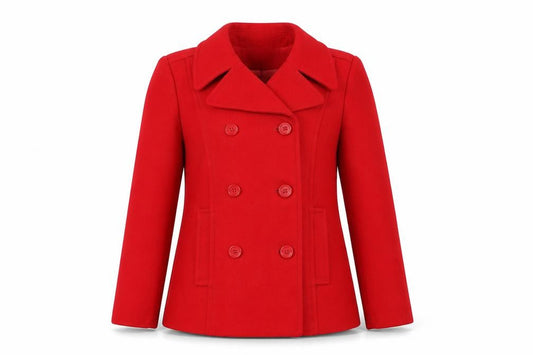 Front view of H&M women’s red overcoat jacket, size UK 6