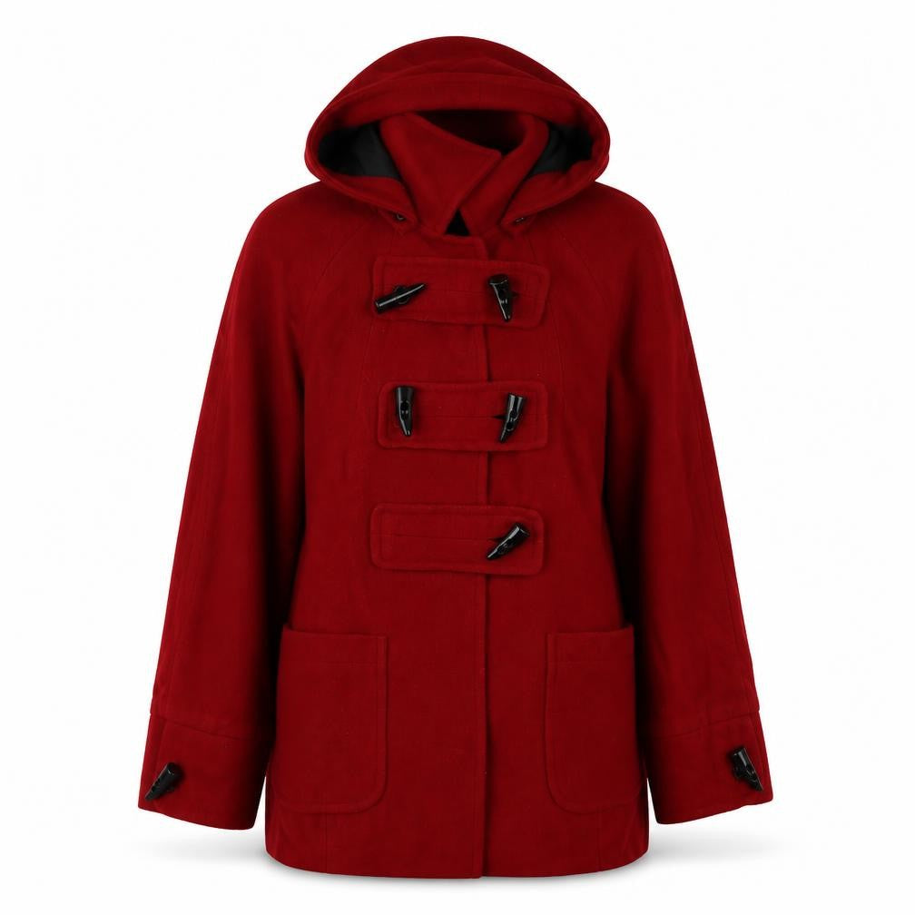 Front view of River Island women’s red overcoat jacket, size UK 10