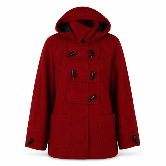 Front view of River Island women’s red overcoat jacket, size UK 10