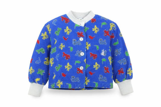 Front view of JBJ Baby Blue Polka Dot Basic Button-Up, size 12, Months - Animals