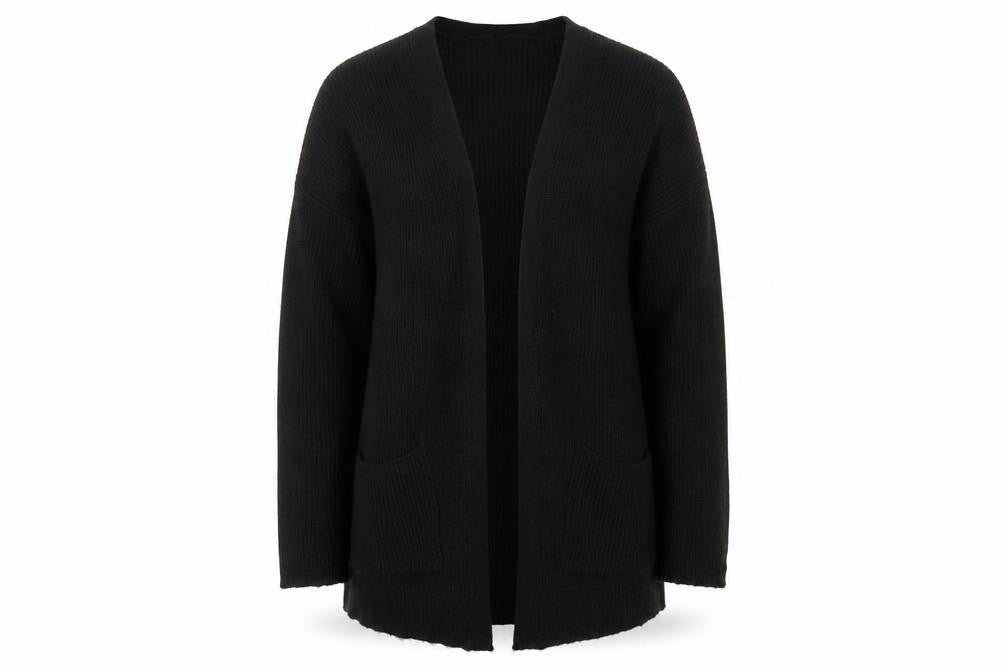 Front view of Alexander women’s black jacket coatigan, size L