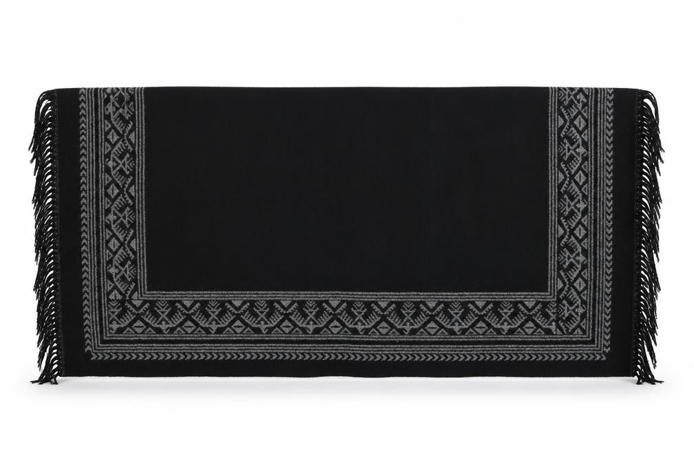 Front view of Preworn women’s black argyle/diamond shawl/wrap