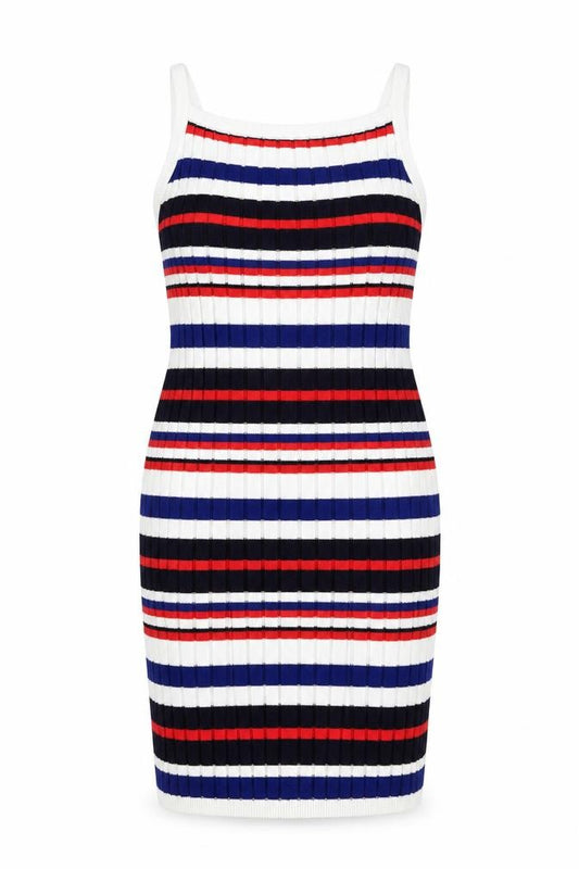 Front view of Divided women’s multicoloured striped tank dress, size L