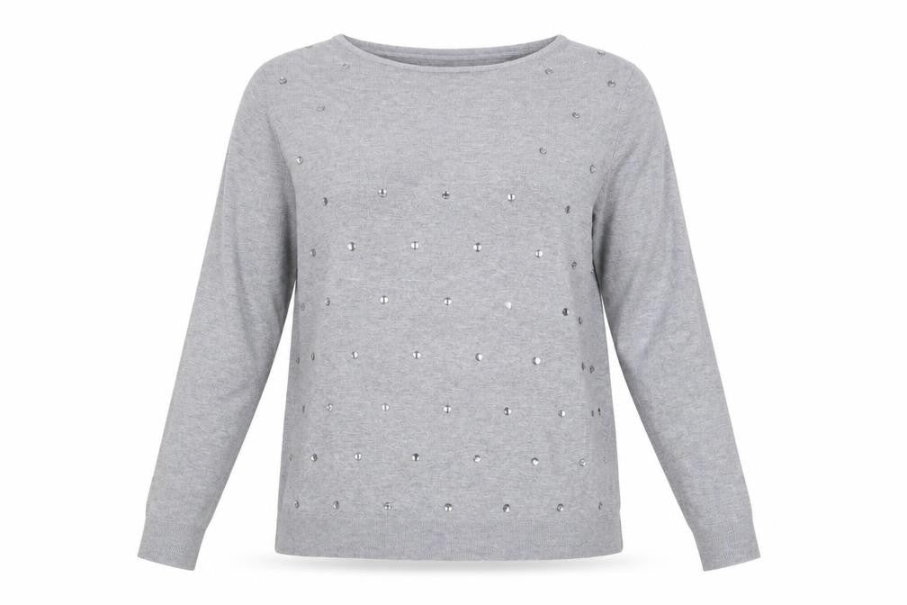 Front view of Bonmarché women’s grey knit jumper, size UK 16
