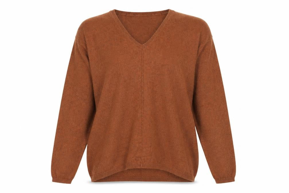 Front view of Marks & Spencer women’s brown knit jumper, size UK 8