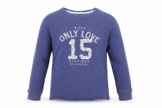 Front view of Next girls’ blue jersey pullover sweatshirt, size 8, years - only love