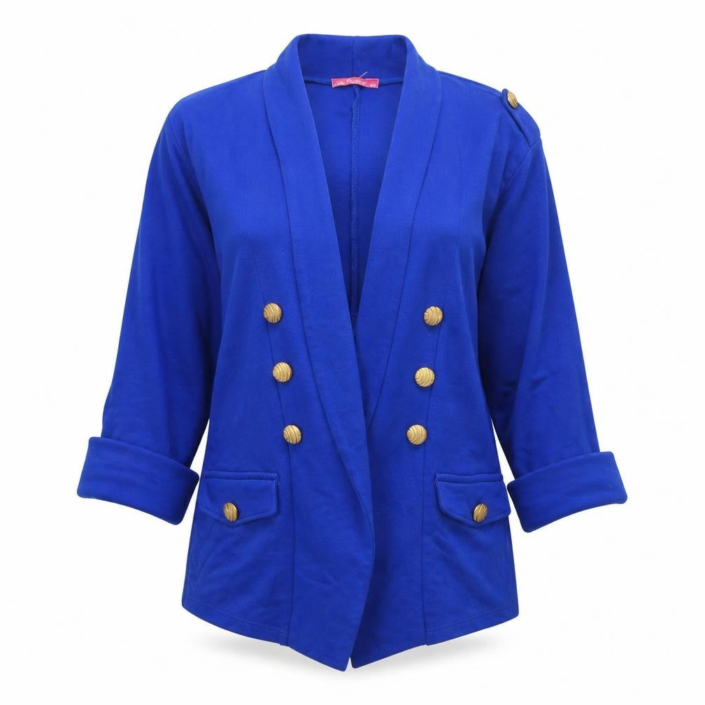New Exper Womens Blue  Jersey Jacket Blazer Size S