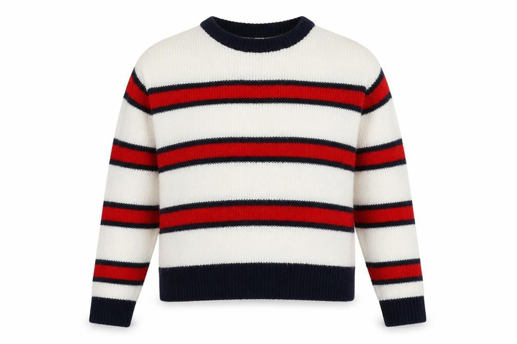 Front view of H&M women’s multicoloured striped knit jumper, size UK 10