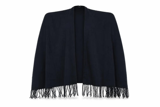 Front view of M&Co women’s blue knit shawl/wrap