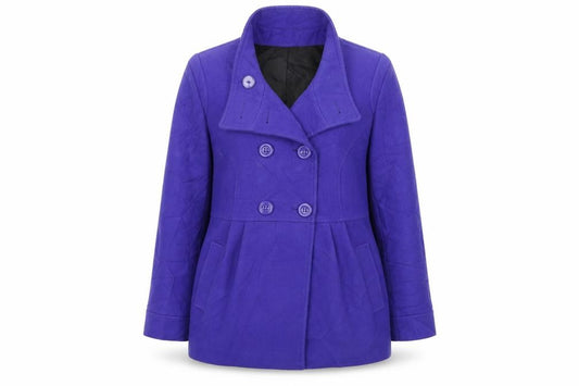 Front view of Marks & Spencer women’s blue overcoat coat, size UK 16