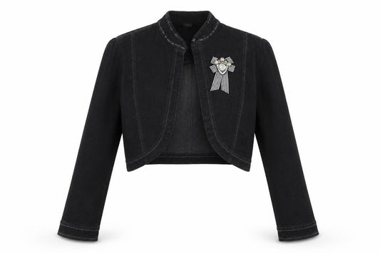 Front view of Preworn women’s black jacket, size UK 42