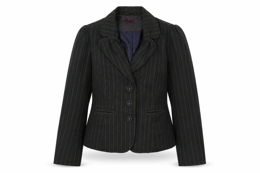 Front view of Next women’s black striped gilet jacket, size UK 12