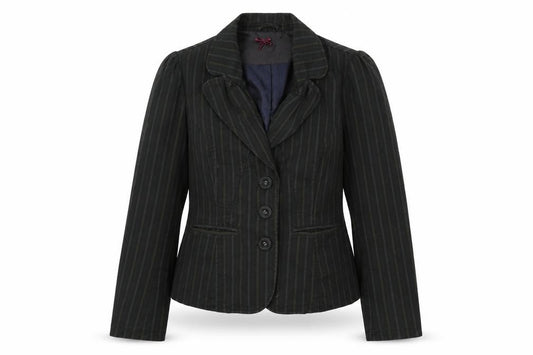 Front view of Next women’s black striped gilet jacket, size UK 12