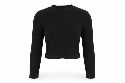 Front view of ASOS women’s black basic t-shirt, size UK 12