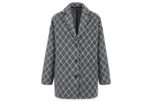 Front view of Next women’s grey check overcoat coat, size M