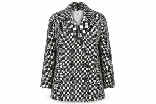 Front view of Berkertex women’s black overcoat coat, size UK 14