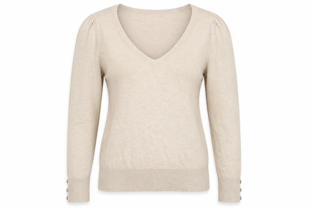Front view of New Look women’s beige knit jumper, size UK 14