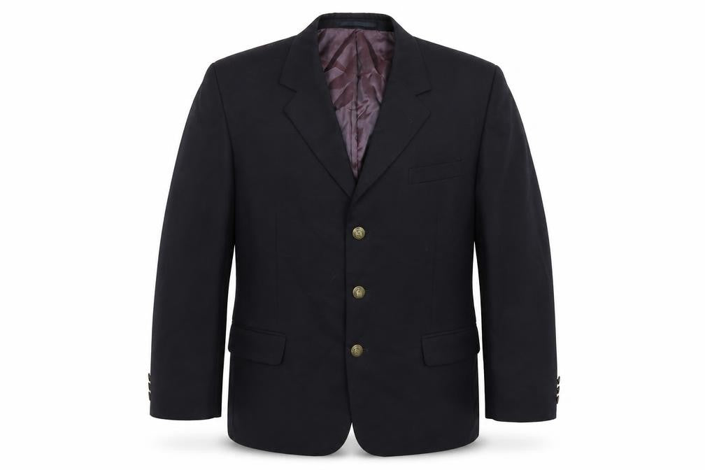 Front view of Moorcroft men’s blue jacket suit jacket, size 42