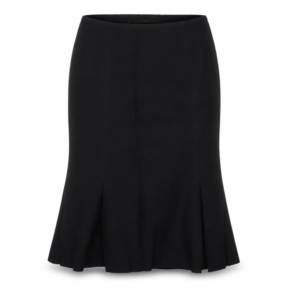 Front view of Mango women’s black flare skirt, size UK 12